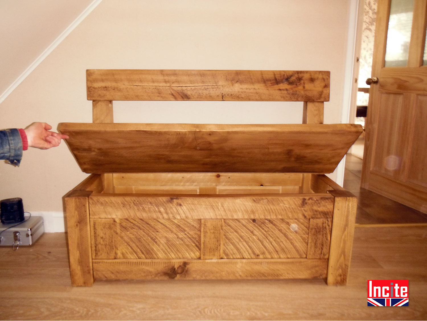 Plank Pine Handcrafted Monks Bench with Storage by Incite